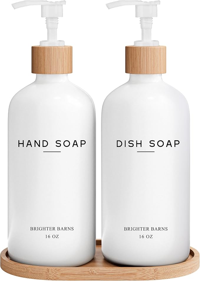 White Glass Hand and Dish Soap Dispenser Set by Brighter Barns by BrighterBarns