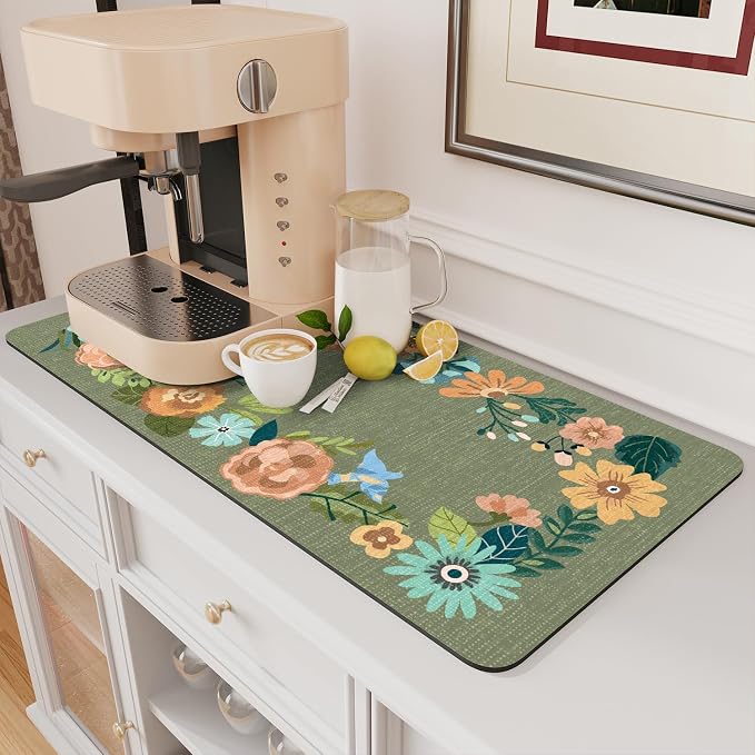 AMOAMI Coffee Mat Hide Stain Rubber Backed Absorbent Dish Drying Mat by AMOAMI