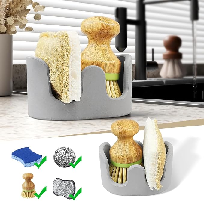 Double Sponge Holder, 2 Slots Diatomite Stone Sponge Holder, Absorbent Sponge by SlowSLog