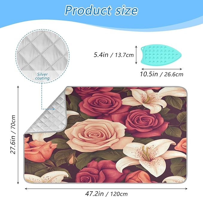 Roses and Lily Flowers Ironing Mat Thickened Ironing Blanket Travel Portable - Image 2