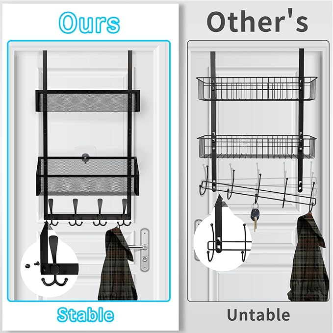 Over The Door Hooks Organizer, Coat Rack Over The Door Storage Hanger Towel Rack - Image 2