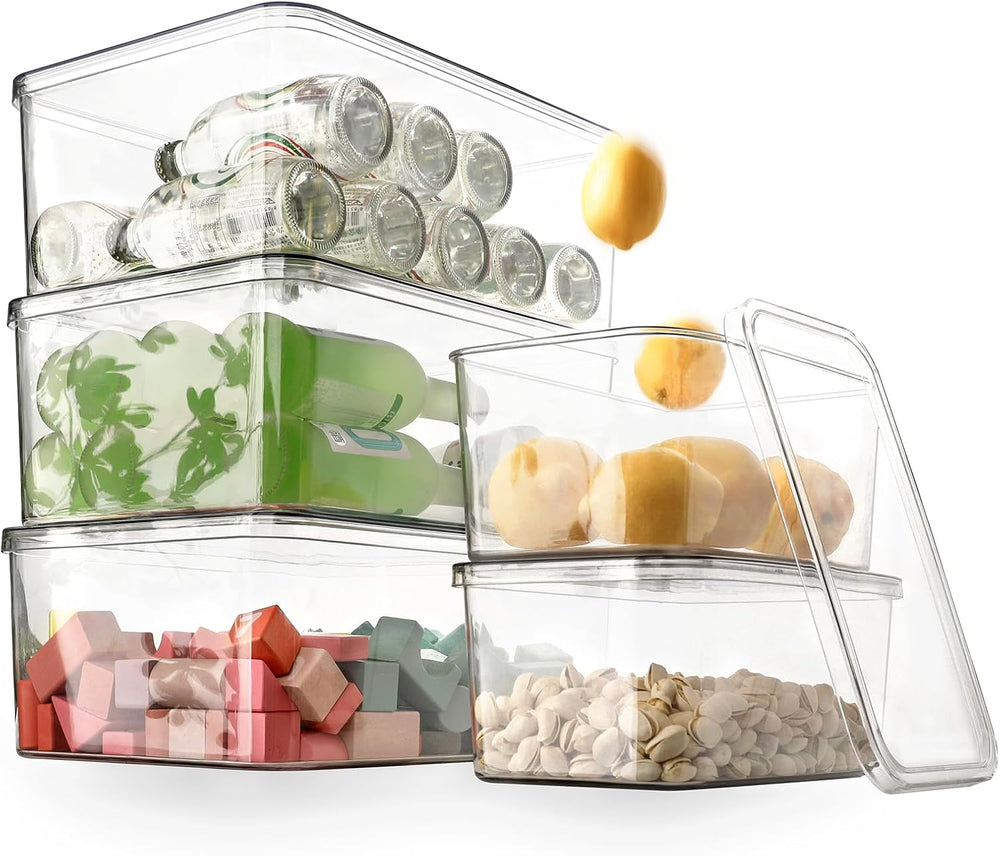 Clear Storage Bins With Lids, 5 Packs Food Storage Organizer, Cabinet Storage