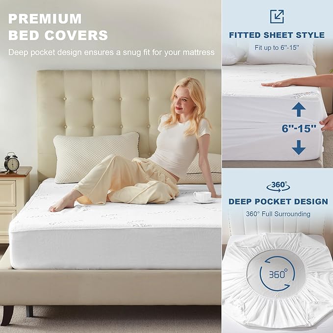 Waterproof Full Size Mattress Protector, Mattress Pad Fitted 6-15" Deep Pocket - Image 4