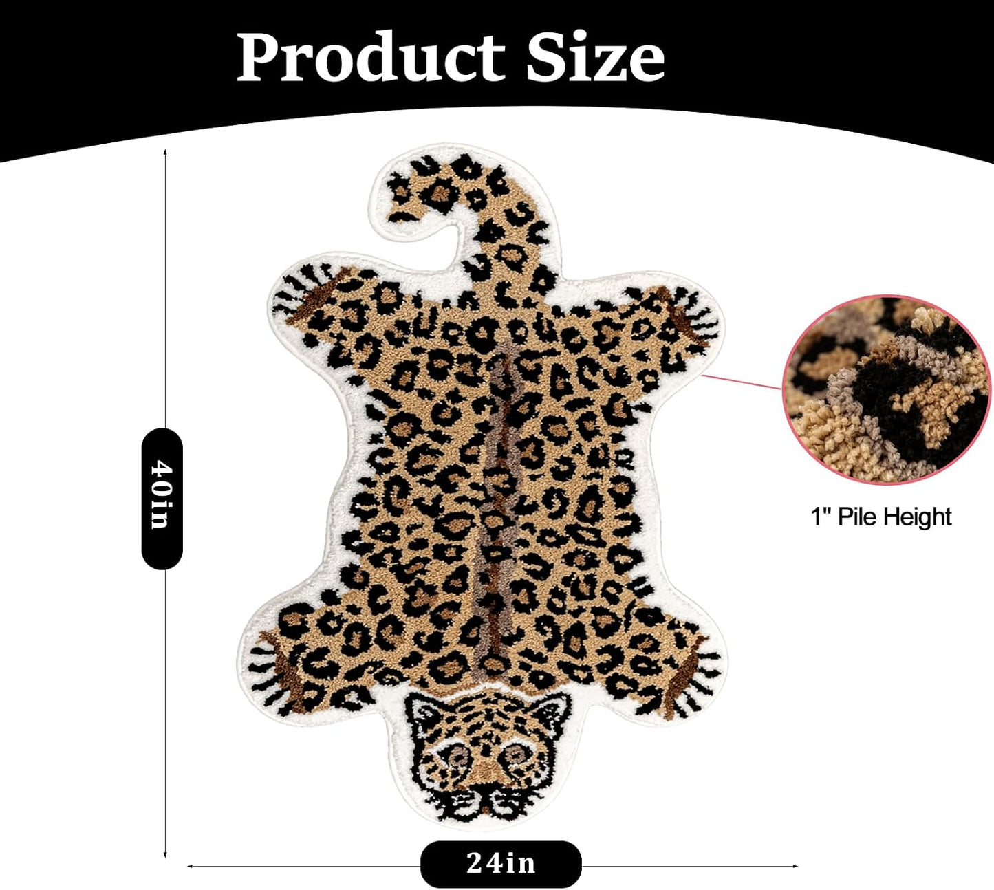 Leopard Bath Mat for Bathroom,Cute Cartoon Bathroom Rug Brown Non-Slip Animal Shaped Door Mat Washable Absorbent Bathtub Shower Rugs 24x40 Inch