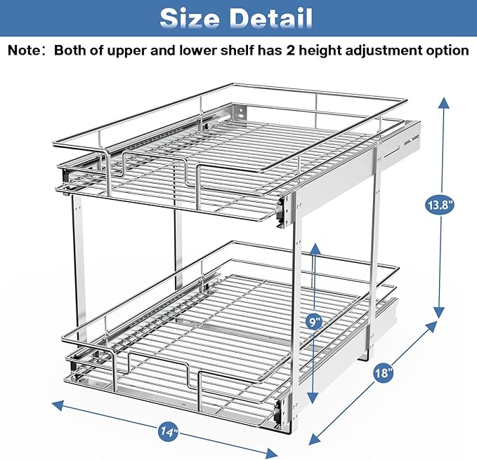 LOVMOR 2 Tier Individual Pull Out Cabinet Organizer 14" W x 18" D, Slide Out - Image 3
