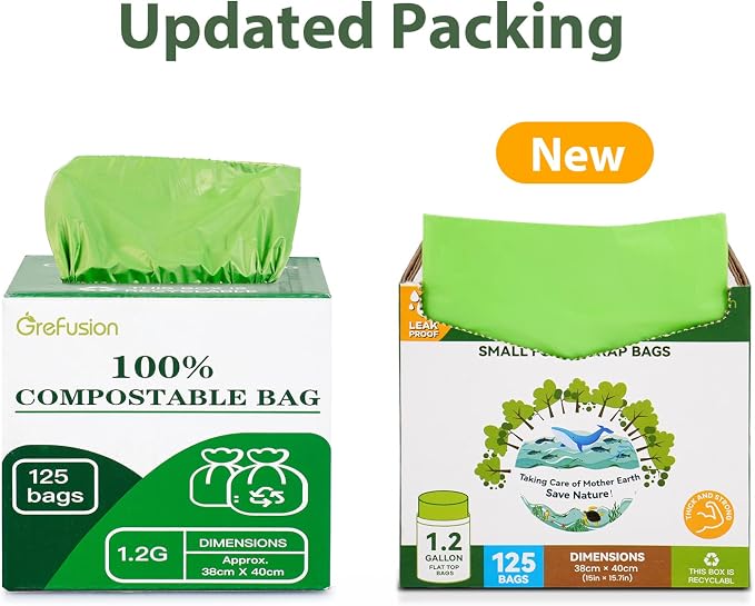 GreFusion Compostable Bags for Kitchen Compost Bin, 1.2 Gallon, Certified by - Image 2