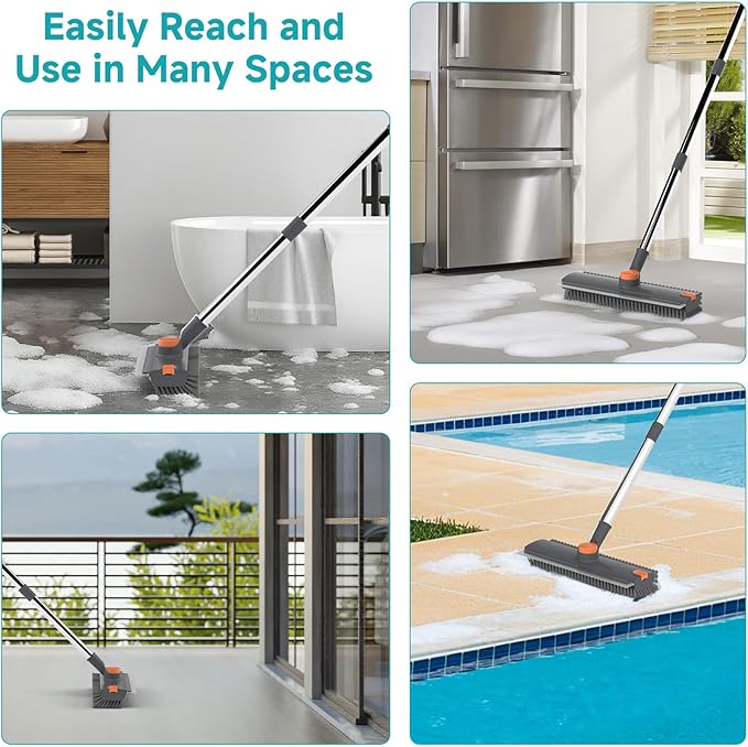 Floor Scrub Brush with Long Handle Length Adjustable, 3 in 1 Heavy-Duty Stiff - Image 6