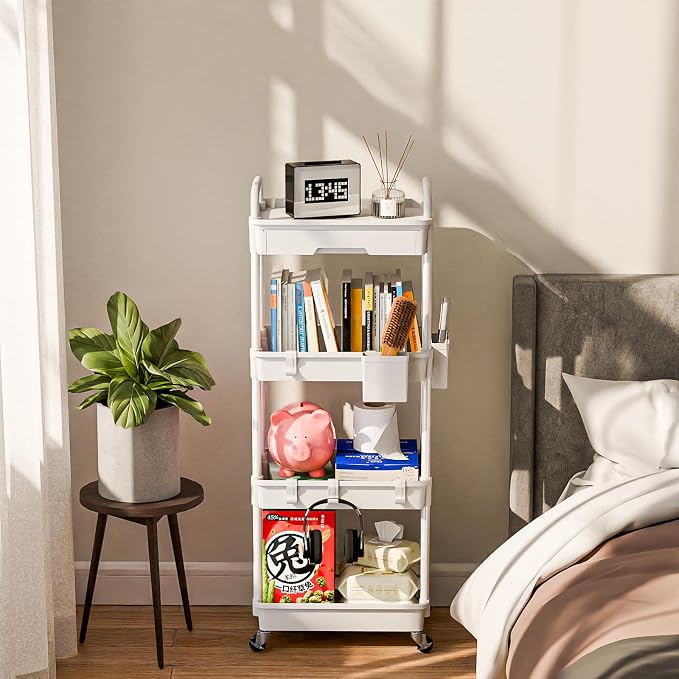 4 Tier Rolling Cart Organizer, Art Craft Diaper Bedside Snack Laundry Room - Image 2