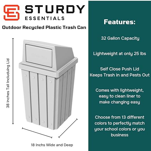 32 Gallon Square Slatted 100% Recycled Plastic Heavy-Duty Commercial Outdoor or - Image 2
