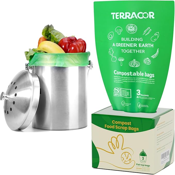 3 Gallon Compostable Trash Bags, 100 Bags Compost Bags by TerracorPackaging