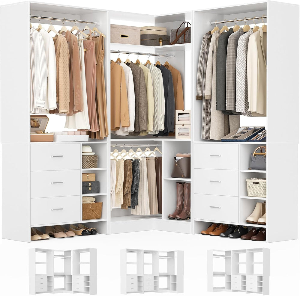Aheaplus Closet System with 6 Drawers, 4 Hanging Rods & Corner Tower, Cor...