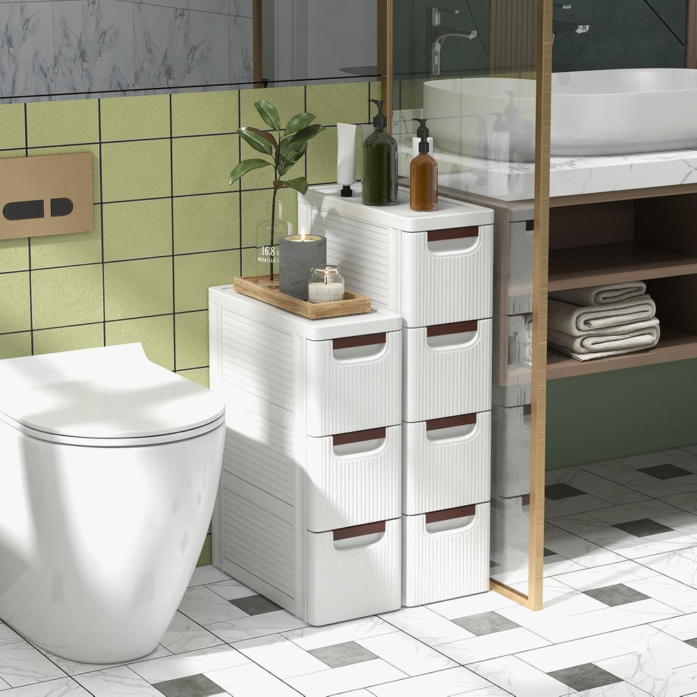 LDAILY 3 Drawer Narrow Storage Cabinet, Slim Bathroom Storage Cabinet with Pu...