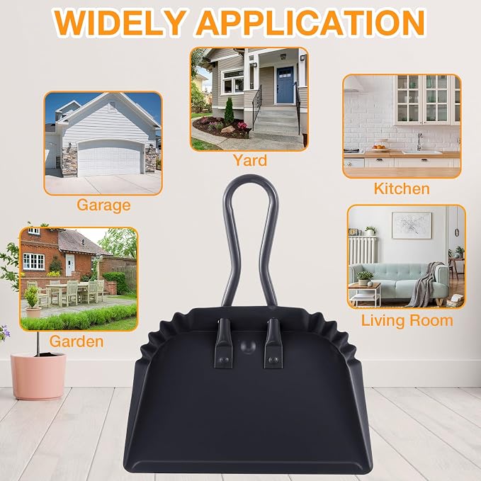 Mumufy 4 Pack 12 inch Heavy Duty Metal Dustpan Large Wide Dust Pans - Image 6