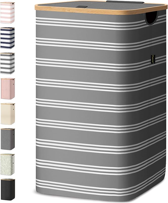 BALEINE Laundry Hamper with Lid, Tall Laundry Baskets with Bamboo Pull Handles by BALEINE