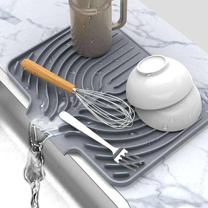 Dish Drying Matt for Kitchen Counter, 14.6"×11"Silicone Dry Rack Mat by JIUBAR