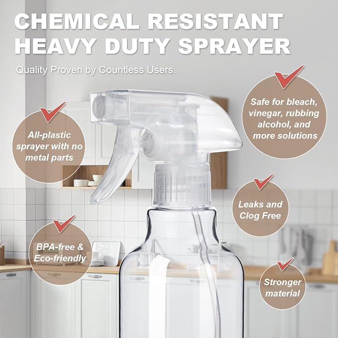 Plastic Spray Bottles Heavy Duty Spraying, Mist & Stream, Empty Water Sprayer - Image 4
