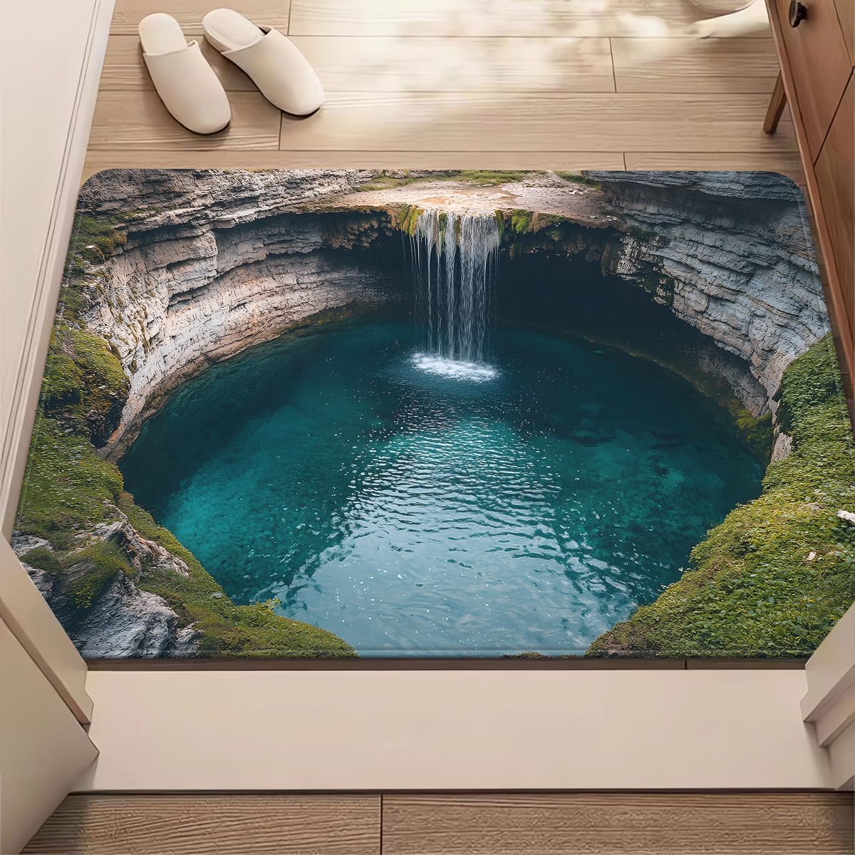 3D Optical Illusion Bath Mat, Diatomaceous Earth Bathroom Mat with Non-Slip Rubber Backing, Super Absorbent Quick Dry Floor Mat for Bathroom, Bedroom, Entryway (3d-L-19.69×31.50in)
