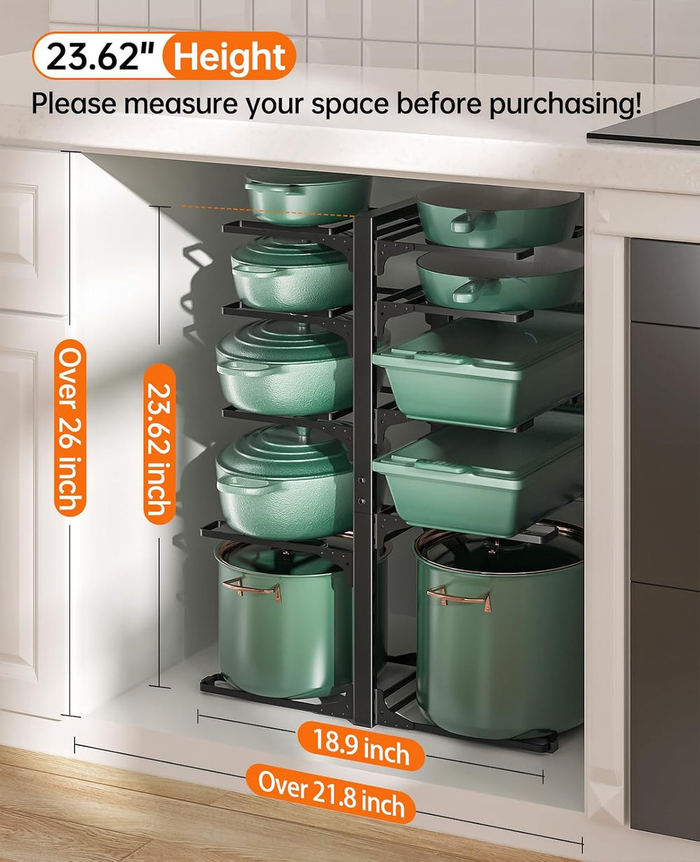 ORDORA Pots and Pans Organizer Under Cabinet 23.6" 10-Tier Adjustable Black