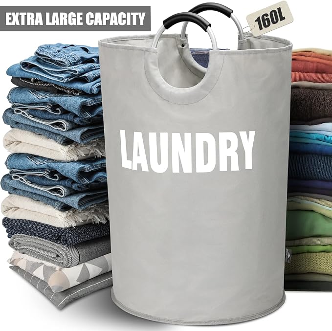 DOKEHOM 160L XX-Large Laundry Basket, Collapsible Laundry Bag, Foldable Laundry - Image 6