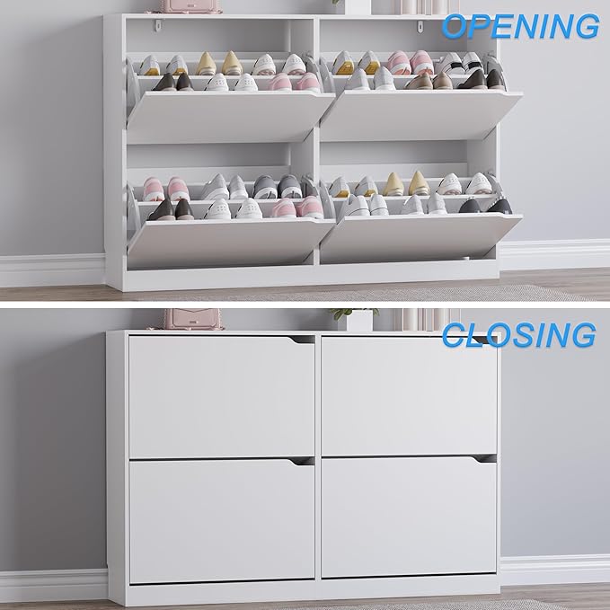 Shoe Cabinet with 4 Flip Drawers, Narrow Hidden Shoe Storage Cabinet, Slim - Image 5