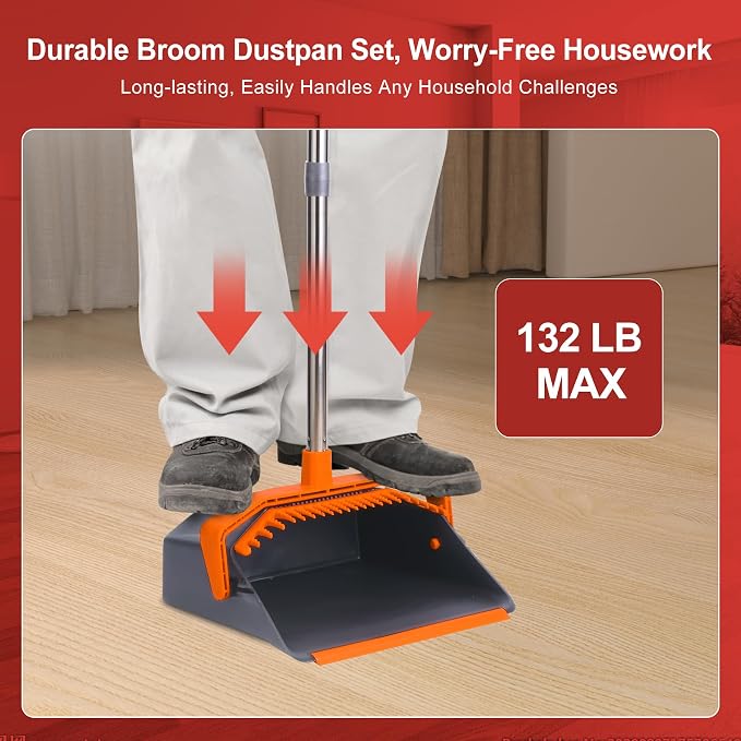 Broom and Dustpan Set with 51'' Long Handle, Upright Broom and Dustpan Combo - Image 2