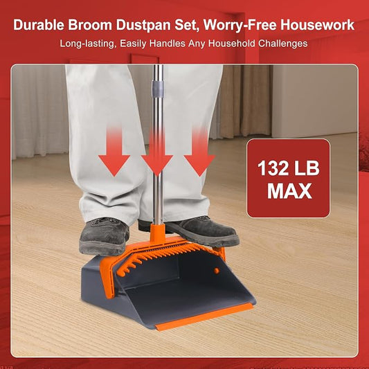 Broom and Dustpan Set with 51'' Long Handle, Upright Broom and Dustpan Combo - Image 2