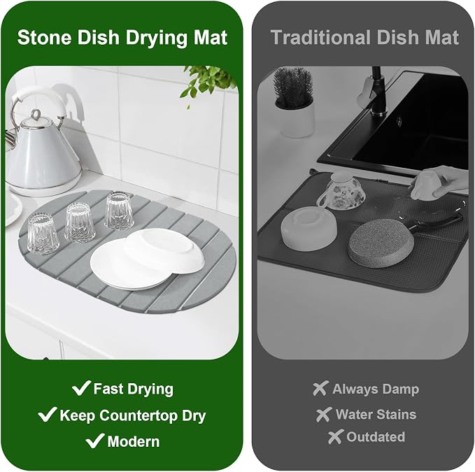 Stone Drying Mat for Kitchen Counter: 24"×16" Collapsible Stone Dish Drying Mat - Image 6