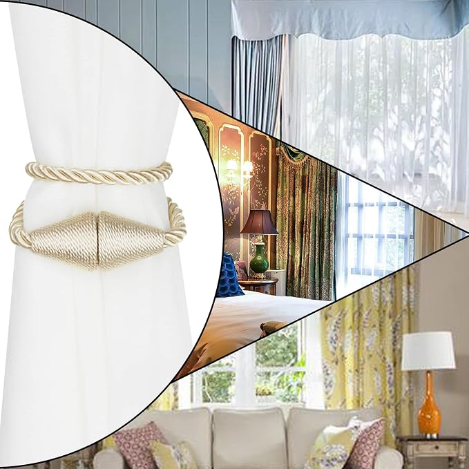 4 Pack Magnetic Curtain Tiebacks Rope Modern Handmade Curtain Tie Backs - Image 6
