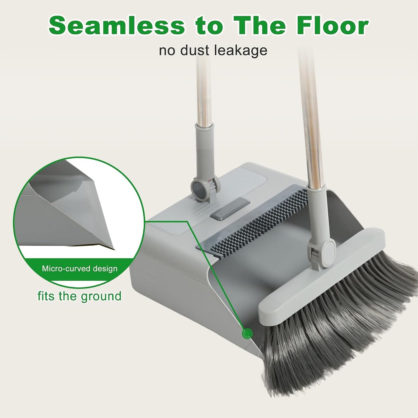 3 in 1 Broom and Dustpan Set with Adjustable Push Broom with 48.8“ Long Handle for Floor Sweeping Outdoor Indoor Sweeping Combo for Home & Kitchen (Gray)
