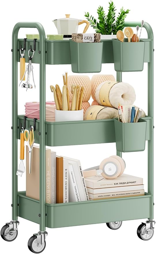 YASONIC 3-Tier Rolling Cart, 66 Pounds Capacity, Mesh Storage Organizer by YASONIC