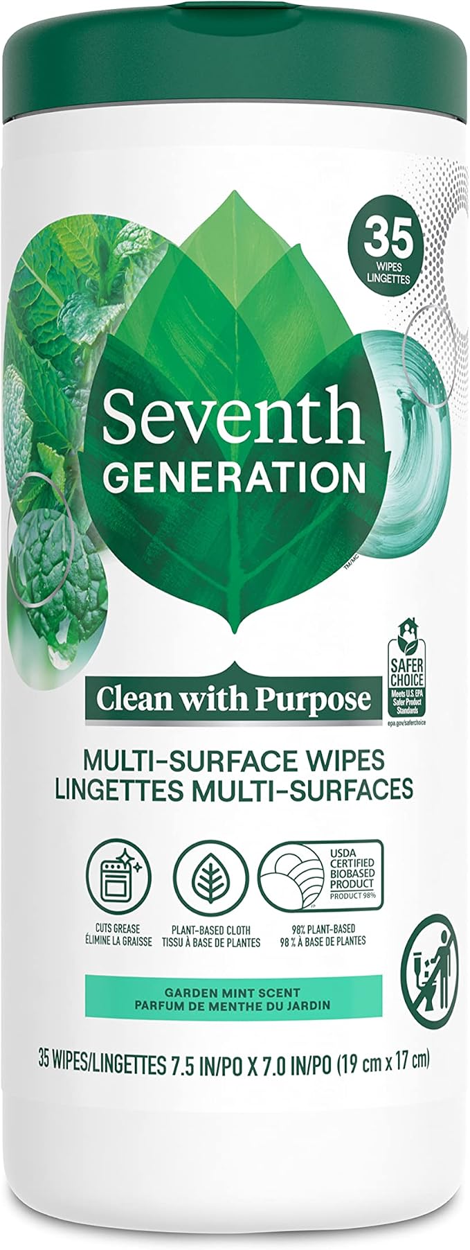 Seventh Generation Multi-Surface Cleaning Wipes, Garden Mint Scent, Cuts Grease by SeventhGeneration