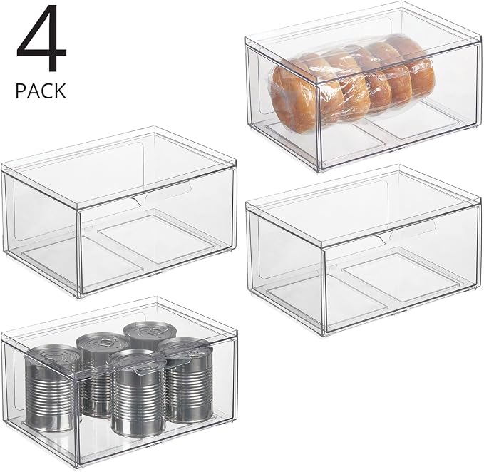 mDesign Plastic Wide Stackable Kitchen Storage Organizer Bin Containers - Image 4