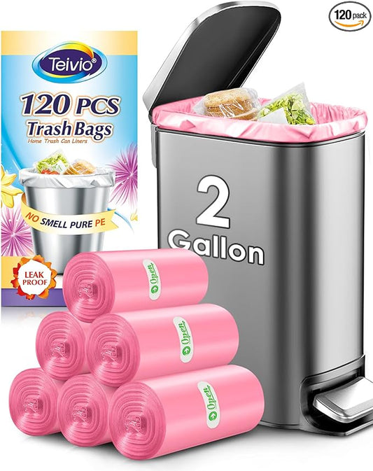 Teivio 2 Gallon 120 Counts Strong Trash Bags Garbage Bags, Bathroom Trash Can by Teivio