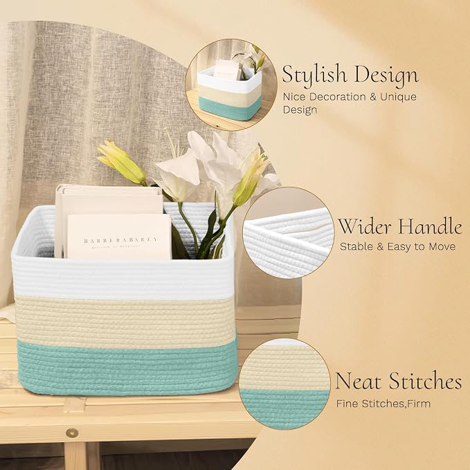Hopegiver Woven Storage Baskets 15x11x10 Inch, 3 Pack Collapsible Cube Storage - Image 6