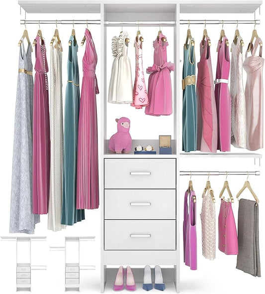 4FT Small Closet System with 3 Fabric Drawers, Flexible Built-In Clothes by Besiost