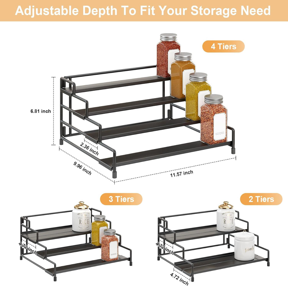 RUILALIFE 4-Tier-Spice-Rack-Organizer-for-Cabinet, Adjustable Depth Spice Hol...