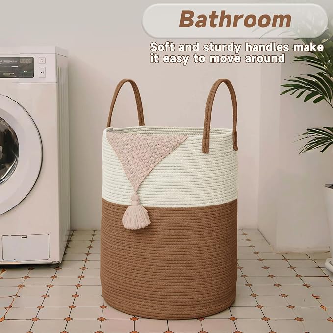 Large Woven Laundry Basket Hamper, 80L Cotton Rope Storage Bin - Image 5