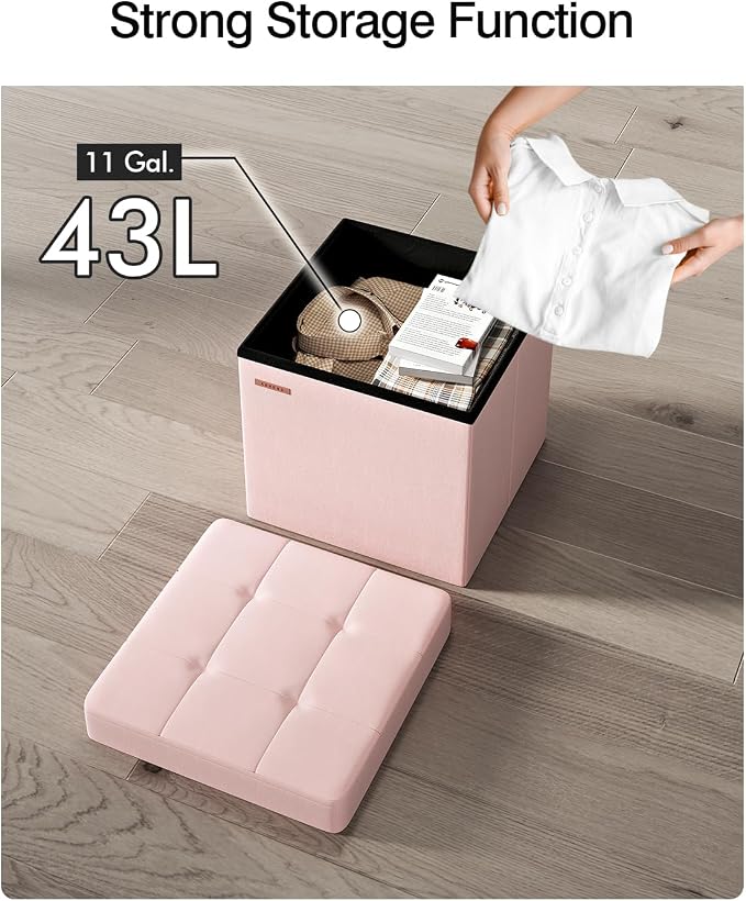 Folding Storage Ottoman, Velvet Storage Bench, - Image 6