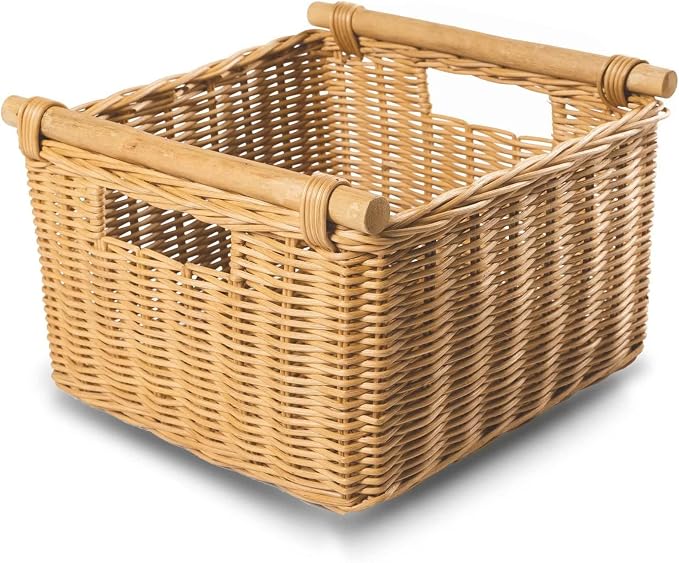 The Basket Lady Deep Pole Handle Wicker Storage Basket, 13.5 in L x 14 in W x 9 by TheBasketLady