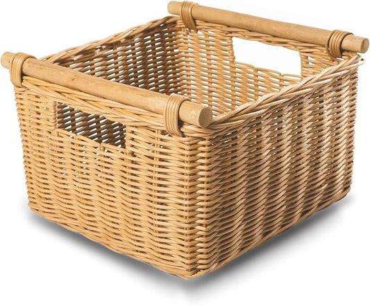 The Basket Lady Deep Pole Handle Wicker Storage Basket, 13.5 in L x 14 in W x 9 by TheBasketLady
