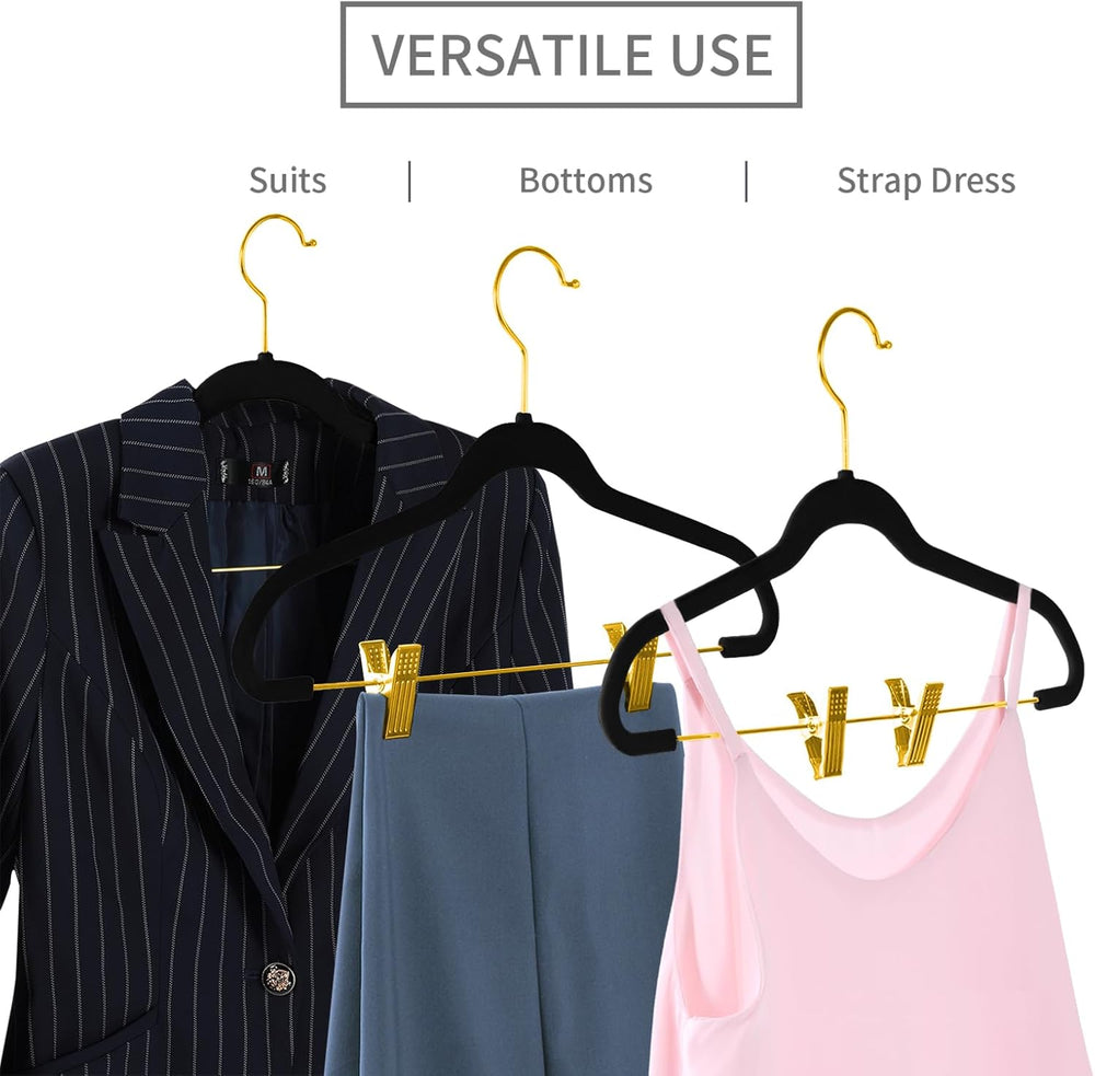 MIZGI Premium Velvet Pants Hangers with Adjustable Clips (Pack of 30) Slim Sk...