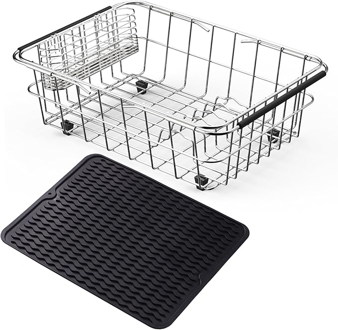 Stainless Steel Dish Drying Rack, Expandable Fruit & Vegetable Drain Rack over by NiuYichee