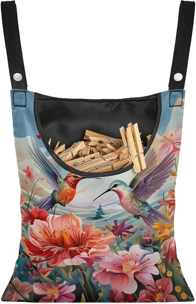 Hummingbird Hibiscu Large Capacity 14.5 x 12 Inch Clothespin Bag by CREAMIC