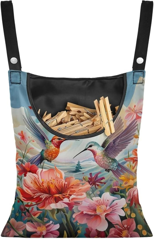 Hummingbird Hibiscu Large Capacity 14.5 x 12 Inch Clothespin Bag by CREAMIC
