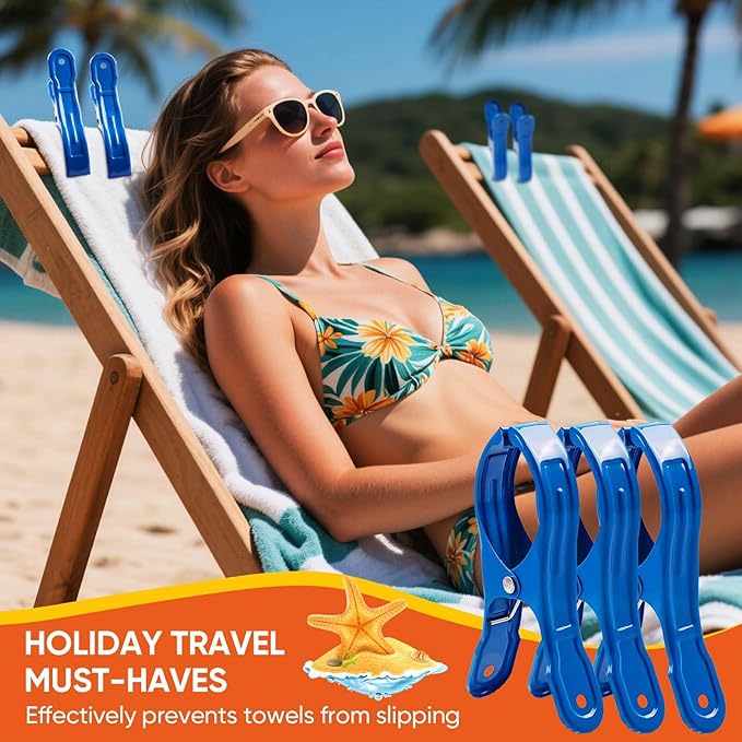 10 Pack Metal Beach Towel Clips, Large Pool Cover Beach Chair Clips - Image 2