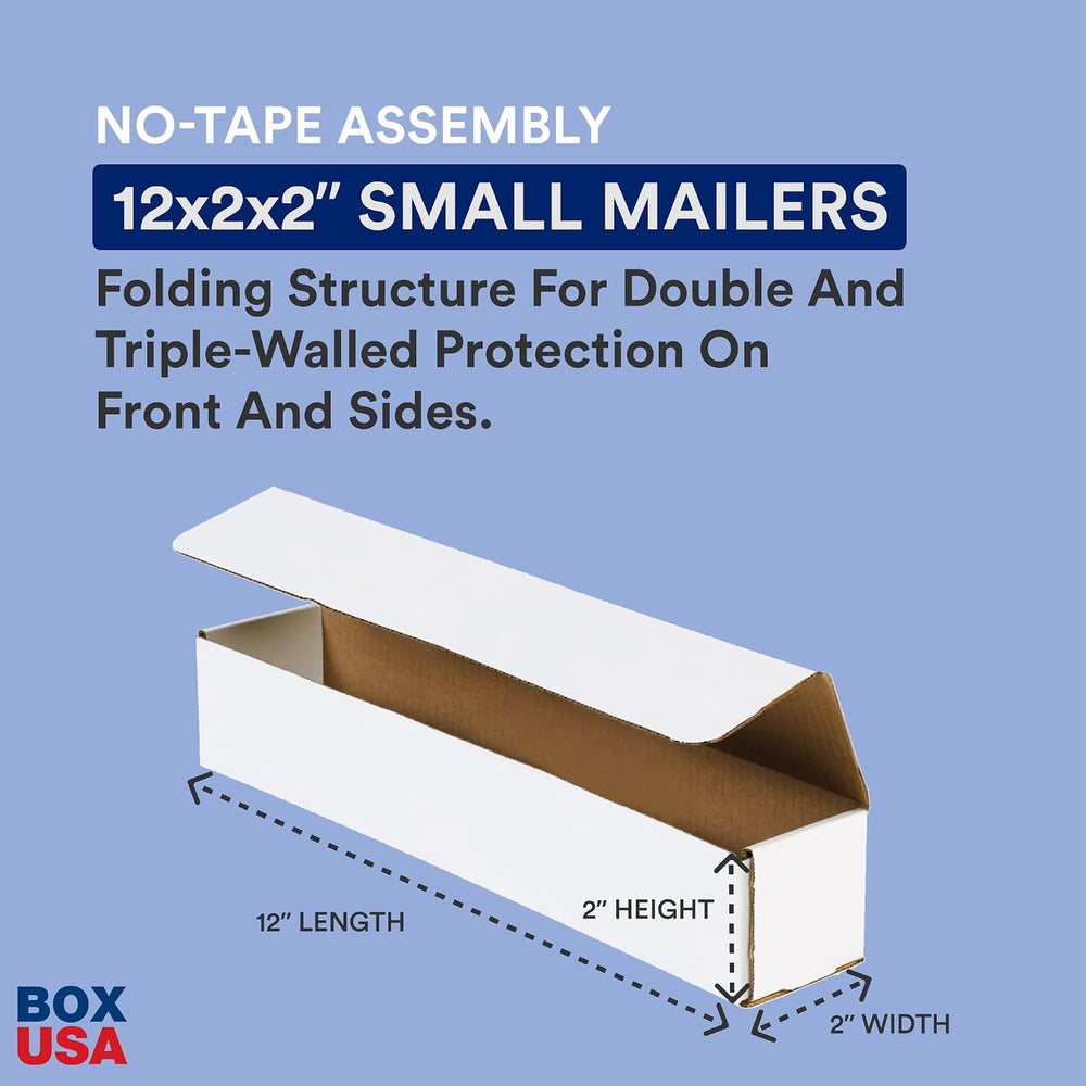 Box USA Small Box Mailers 12x2x2" White (Pack of 50) Corrugated Cardboar...