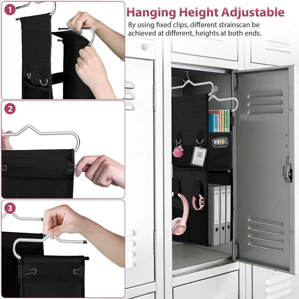 LOVEGRASS 3 Shelf Hanging Locker Organizer with Side Pockets, Dark Black