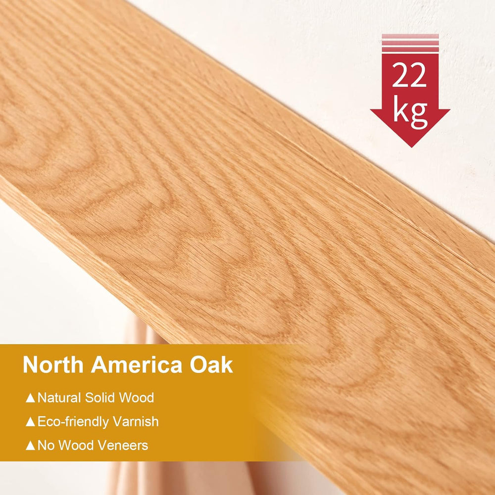 Coat Rack Shelf Wall Mounted Oak Wood Entryway Shelf with 5 Hooks Wall Coat H...