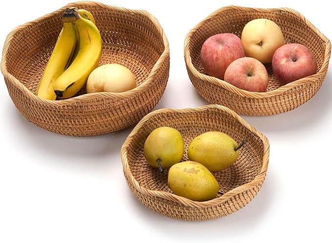 Rattan Bread Basket, Hand Woven Fruit Basket, Wicker Serving Basket Bowl - Image 8