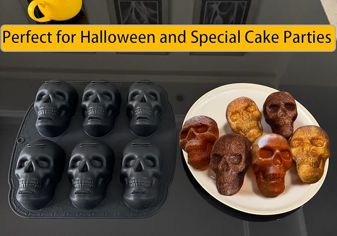 JETKONG 6 Cavity Skull Cake Pan and Silicone Skull Cakelet Mold - Image 6